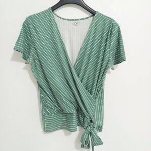 Loft Outlet Womens Striped V-Neck Blouse Size Medium Casual Cute Summer Wrap Top